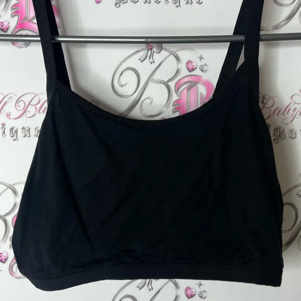 Open back crop top strappy Black top open straps in back stretchy bra style - Picture 4 of 4